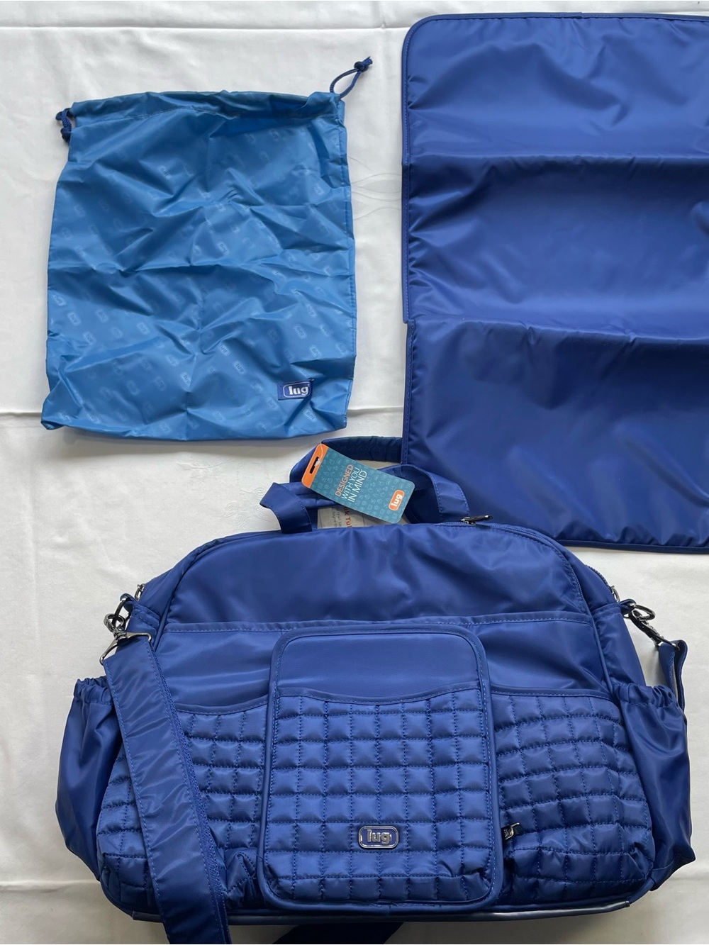NEW Lug Tuk Tuk Travel Bag Cobalt Blue Quilted Pockets Stroller Straps NWT - Picture 12 of 16